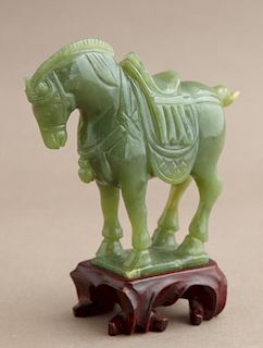 Chinese Antique Carved Jade Horse, on an integral