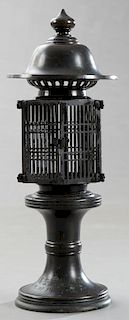 Oriental Patinated Bronze Lamp, early 20th c., wit