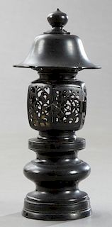 Oriental Patinated Bronze Candle Lamp, early 20th