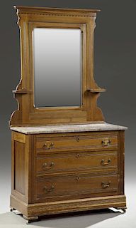 American Carved Walnut Marble Top Dresser, c. 1900