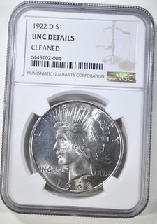 1922-D PEACE DOLLAR, NGC UNC DETAILS CLEANED
