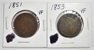 1851, 53 LARGE CENTS VF