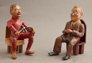 Pair of Unusual Folk Art Polychromed Clay Figures,