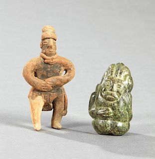 Two Pre-Columbian Figures, one terracotta of a sta