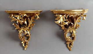 Pair of Florentine Rococo Gilt and Gesso Wall Brac