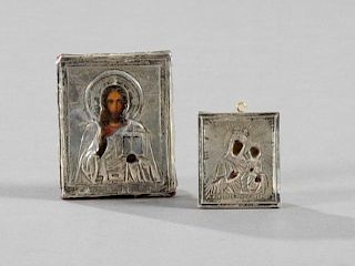 Two Russian Travel Icons, with silver oklads, the