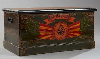 American Polychromed Pine Bedding Box, 19th c., Bo