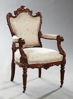 Louis XVI Style Carved Walnut Fauteuil, late 19th
