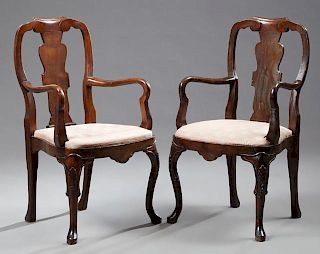 Pair of English George II Carved Cherry Armchairs,