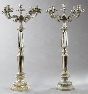 Pair of Large Silverplated Five Light Candelabra,