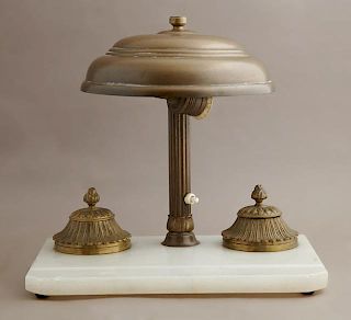 Arts and Crafts Alabaster and Brass Inkwell Set, c