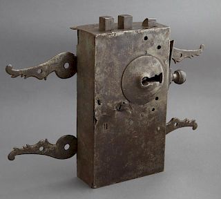 Rare French Wrought Iron Door Lock, 18th c., with