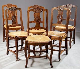 Set of Eight French Louis XV Style Carved Walnut R