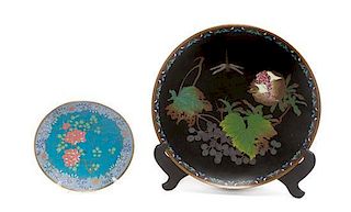 Two Japanese Cloisonne Enamel Chargers Diameter of larger 11 1/2 inches.
