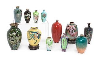 Twelve Japanese Cloisonne Enamel Vases Height of tallest 8 inches.