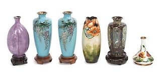 Six Japanese Cloisonne Enamel Vases Height of tallest 5 1/2 inches.