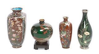 Four Japanese Cloisonne Enamel Vases Height of tallest 7 1/4 inches.