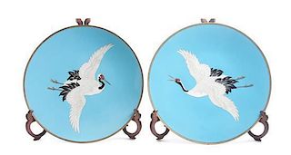 A Pair of Japanese Cloisonne Enamel Chargers Diameter 15 1/2 inches.