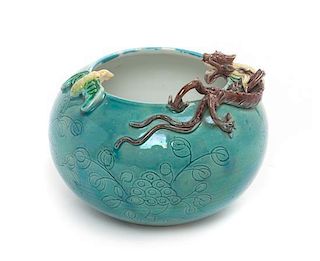 A Chinese Turquoise Glazed Brush Washer Height 3 3/4 inches.