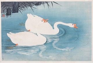 Ohara Koson, (Japanese, 1877-1945), Swans