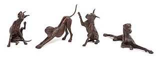 Four Bronze Figures of Dogs, Louise M. Peterson Width of widest 8 1/4 inches.