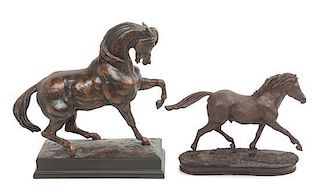 Two Bronzed Cast Resin Figures Width of wider 12 inches.