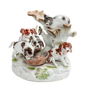 A Meissen Porcelain Figural Group Height 4 inches.