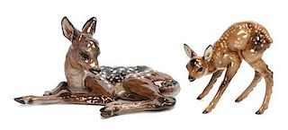 Two German Porcelain Deer Figurines Width of wider 10 3/4 inches.