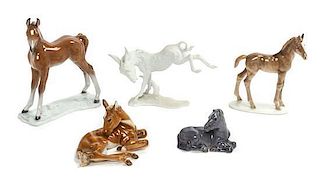 A Collection of Three German Porcelain Figures of Horses Height of tallest 7 inches.