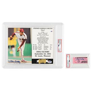 Steve Carlton Signed Ticket and Signed Photograph