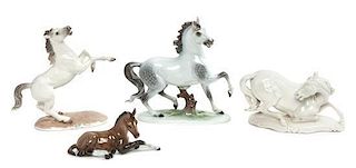 Four German Porcelain Figures of Horses Height of tallest 6 3/4 inches.