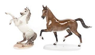 Two German Porcelain Figures of Horses Width of wider 12 1/4 inches.