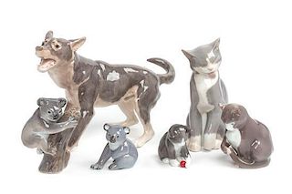Six Bing & Grondahl Porcelain Animal Figures Width of widest 12 3/4 inches.