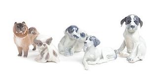 Five Royal Copenhagen Porcelain Figures Width of widest 9 1/4 inches.
