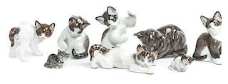 Eight Rosenthal Porcelain Figures Width of widest 6 1/2 inches.