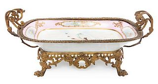 * A Sevres Style Gilt Metal Porcelain Center Bowl Width over handles 20 inches.