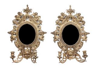 * A Pair of Gilt Metal Two-Light Appliques Height 22 inches.