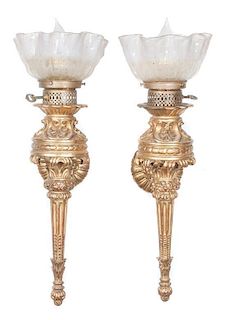 * A Pair of Giltwood Sconces Height overall 31 inches.