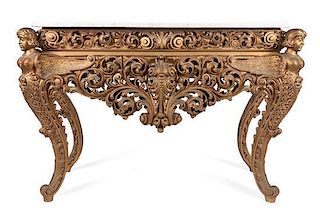 * A Continental Figural Console Table Height 35 x width 52 x depth 23 inches.