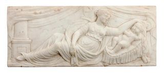 * A Continental Carved Alabaster Relief Width 16 inches.
