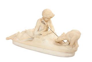 * A French Carved Marble Figural Group, after Emmanuel Fremiet Width 21 1/2 inches.