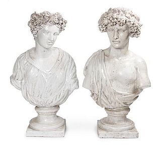 * Two Neoclassical Glazed Ceramic Busts Height 32 1/2 inches.