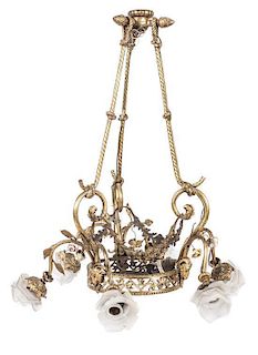 * A Neoclassical Gilt Metal Six-Light Chandelier Width at widest 25 inches.
