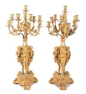 * A Pair of French Gilt Bronze Ten-Light Candelabra Height 35 inches.