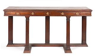 * A Neoclassical Mahogany Console Table Height 34 1/4 x width 68 x depth 16 3/4 inches.