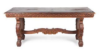 * A Renaissance Revival Mahogany Library Table Height 30 1/4 x width 73 x depth 28 inches.