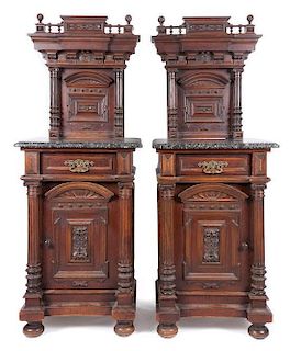 * A Pair of Victorian Walnut Nightstands Height 56 x width 21 x depth 18 1/4 inches.