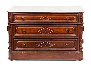 * A Victorian Walnut Chest of Drawers Height 32 x width 50 x depth 23 1/4 inches.