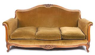 * A Victorian Style Walnut Sofa Width 80 inches.
