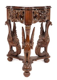 * A Victorian Style Carved Walnut Occasional Table Height 28 3/4 x width 23 x depth 23 inches.